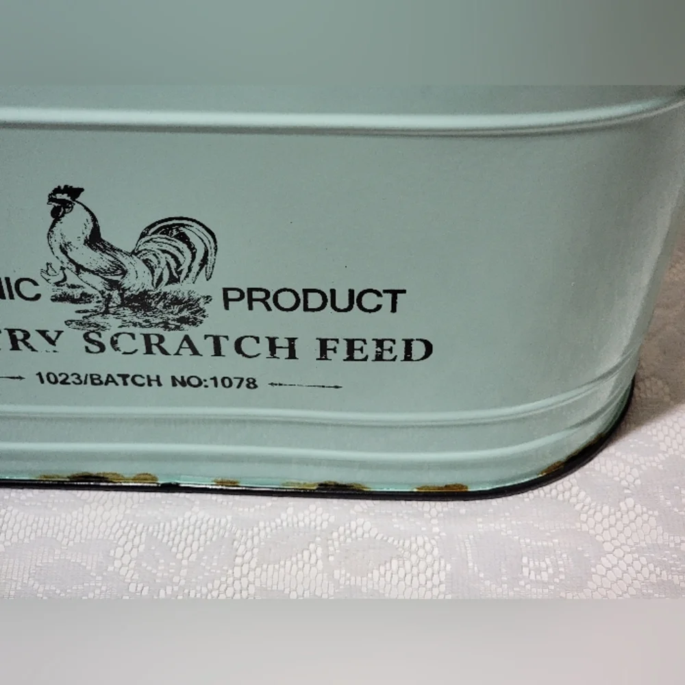 Large Farmhouse Metal Poultry Feed Bin – Rustic Chicken Coop Storage Decor 20.5”